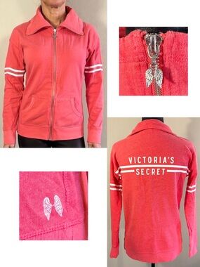 RARE Victoria's Secret Angel Wing Zipper Hoodie XS Coral Spellout Y2K Vibe EUC!